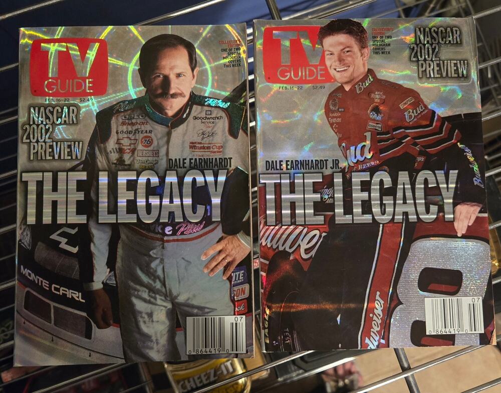 TV Guide Feb 2002 Dale Earnhardt Sr & Jr Hologram Covers - Set of 2 Tribute